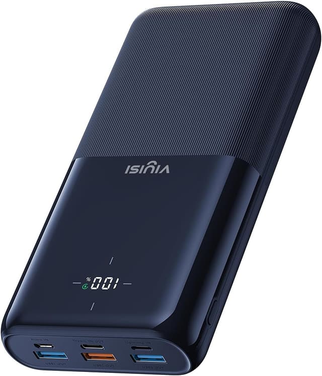 Detalle de VIYISI Power Bank da 30.000 mAh con ricarica rapida 20W PD e display LED, 4 uscite e 3 ingressi (Blu)