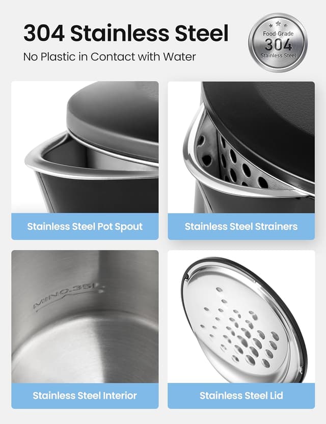 Detalle 2 de COMFEE' 1.7L Double-Wall Electric Tea Kettle (Stainless Steel Interior) with Auto-Off & Boil-Dry Protection, 1500W