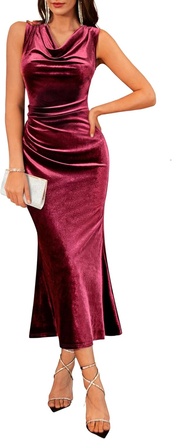 Imagen de GRACE KARIN 2025 Velvet Cowl Neck Mermaid Maxi Dress en OfertitasTOP