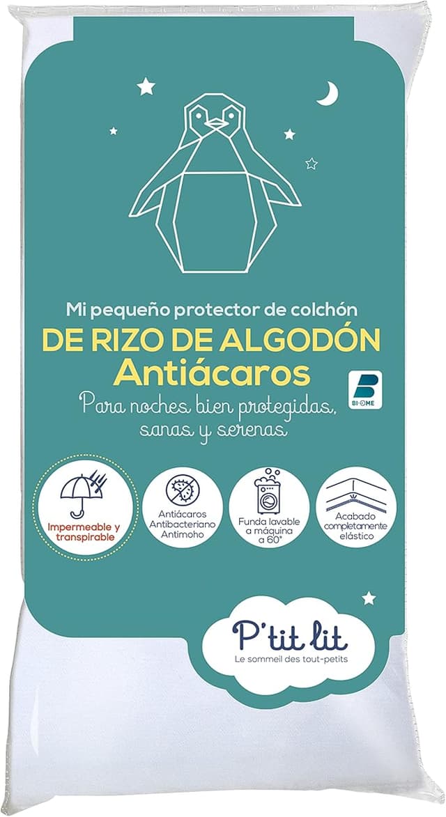 Detalle de P'tit Lit Protector de Colchón Bebé | Impermeable, Antiácaros, Algodón