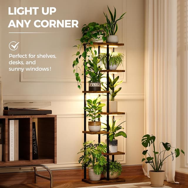 Detalle de Bamworld Mensola per piante con luci LED a spettro completo, 7 ripiani