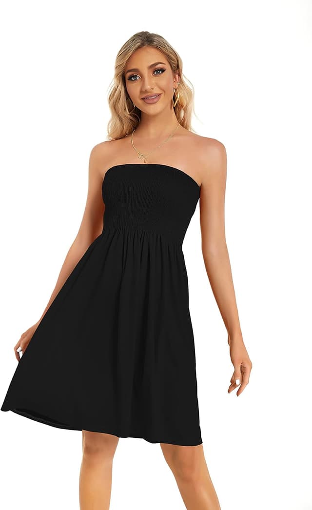 Detalle 2 de Gosunny Damen Sommerkleid schulterfrei (Bandeau) aus Polyester/Elasthan – ärmelloses Freizeitkleid für Strand & Urlaub