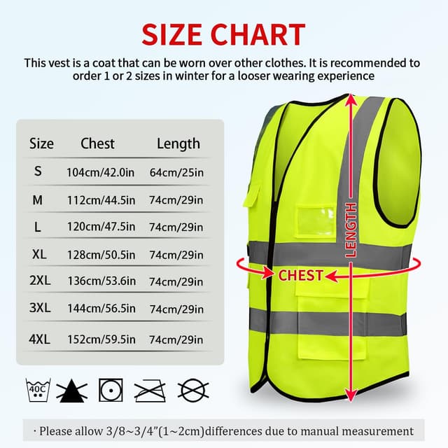 Detalle de YUANVEST Hi-Vis Vest for Men & Women with 2-inch Reflective Strips and 5 Pockets