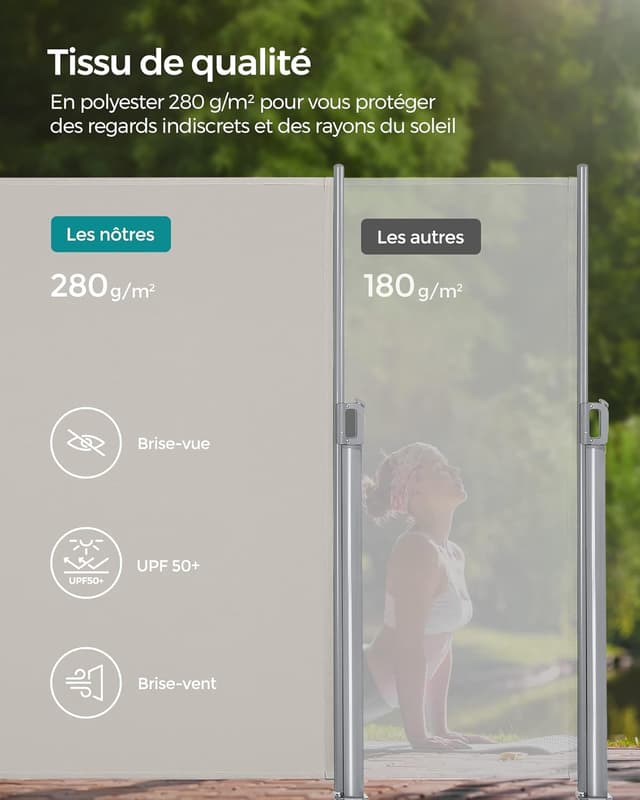 Detalle de SONGMICS store latéral rétractable en aluminium 160 x 350 cm beige (GSA165E)