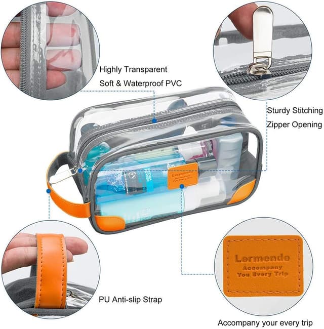 Detalle de Lermende Clear Shaving Dopp Kit Toiletry Bag (Grey) – clear travel organiser with hand strap