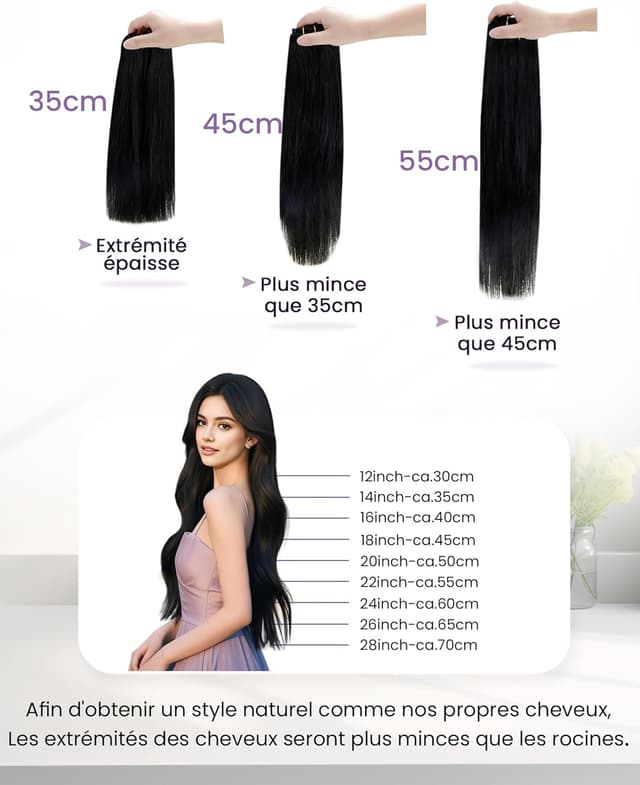 Detalle de LaaVoo Extension Cheveux Naturel Clip Brun Balayage Platine – 7 pcs, 45 cm