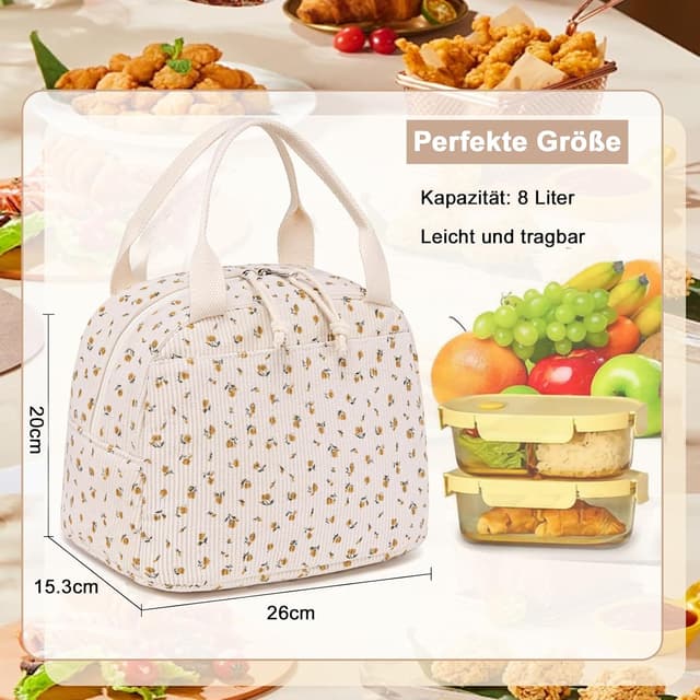 Detalle de LEDAOU isolierte Lunch-Box für Frauen aus Cord (wiederverwendbare Lunch-Tasche) – auslaufsicherer Thermo-Kühler