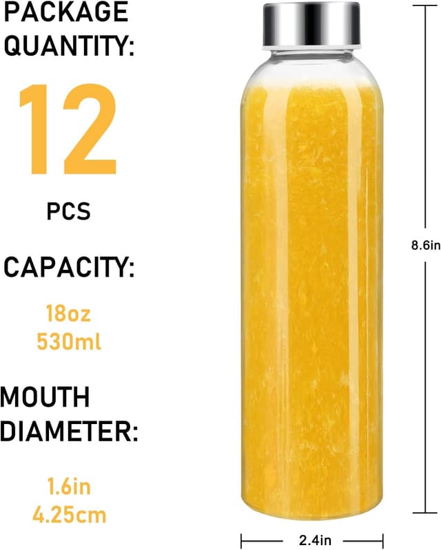 Thumbnail 6 de Sursip 18 oz Glass Juice Bottles 12 Pack