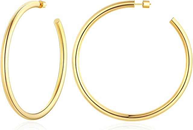 Detalle de FOCALOOK Creolen Damen Ohrstecker aus Edelstahl – Statement-Ohrringe in 30/40/60/80 mm