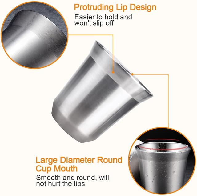 Detalle de WANTOUTH 2 Pack Stainless Steel Double-Wall Espresso Cups (80ml) – insulated demitasse mugs