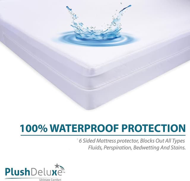 Detalle de PlushDeluxe Premium 100% Waterproof Mattress Encasement (Breathable Soft Cotton Terry) — Queen 60x80