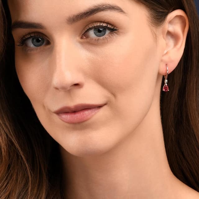 Detalle de Diamond Treats Boucles d’oreilles pendantes en argent sterling 925 “goutte” avec pierres bleues, rouges, vertes ou blanches