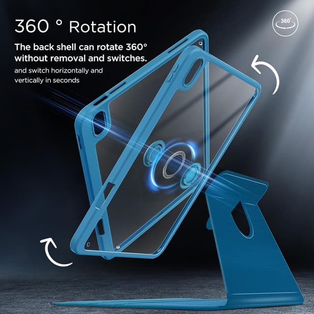 Detalle 2 de CACOE 360 Rotating Case for iPad (A16) 11th/10th Gen with Pencil Holder, Peacock Blue