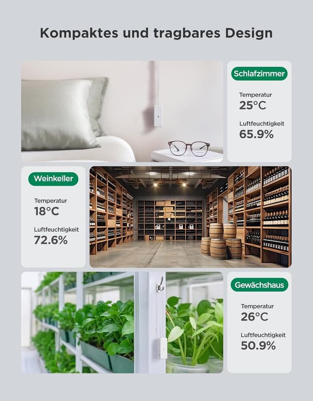 Detalle de GoveeLife WLAN Hygrometer Thermometer Innen – 3er-Set für App-Benachrichtigungen