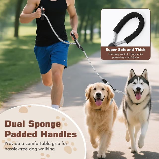 Detalle 2 de Tivray Double Dog Leash with 360° Swivel & Bungee Shock Absorbing Handles for Two Medium or Large Dogs