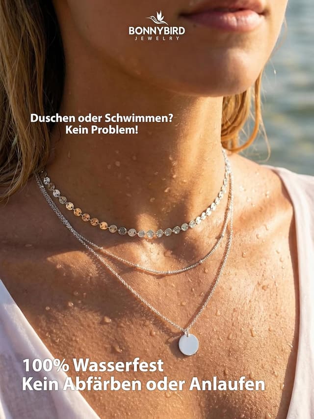 Detalle de BONNYBIRD BonnyTrio Layering-Ketten-Set aus Edelstahl 316L (3 Ketten) in Silber, Gold & Roségold