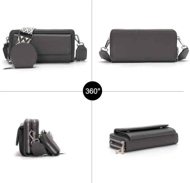 Detalle de Snmoec Umhängetasche mit Kartenfächern, Münzbörse und Handyfach (bis 6,9 Zoll) – dunkelgrau