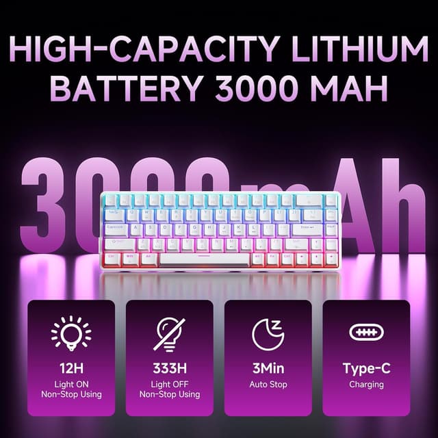 Detalle 2 de Dierya DK68 tastiera gaming wireless 60% 68 tasti