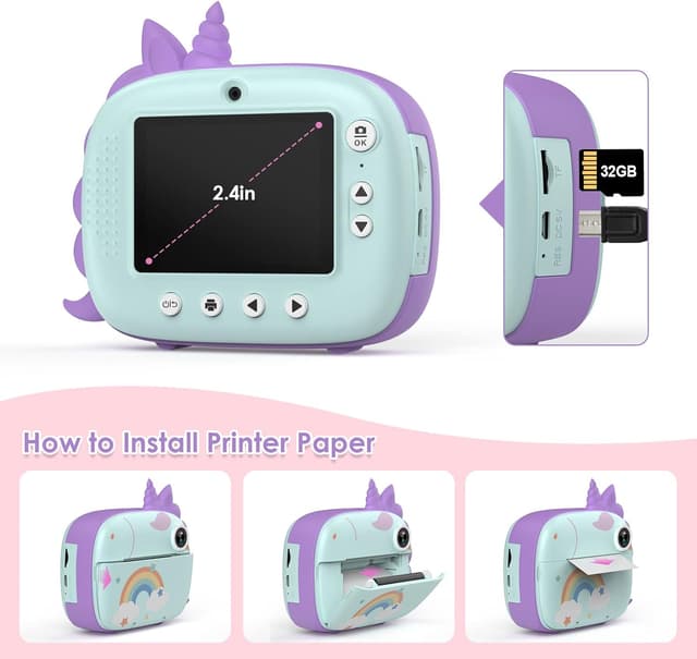 Thumbnail 6 de HiMont Kids Camera Instant Print (Green) – digital camera with no-ink instant B&W prints, 32G TF card & DIY pens