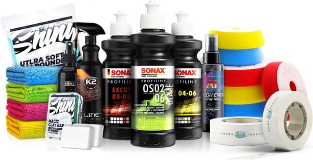 Detalle de Sonax Politur-Set (19-teilig) mit Royal Pads Premium, Lackreiniger, Lackversiegelung und Zubehör