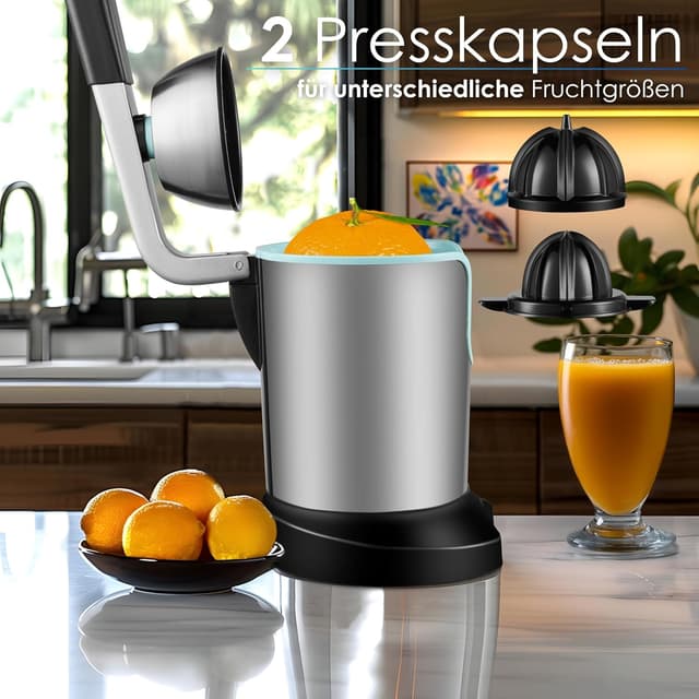Detalle de Elektrische Saftpresse Zitruspresse 800 Watt mit Longlife-Motor & Edelstahlgehäuse (für Zitronen, Orangen, Limetten, Grapefruit)