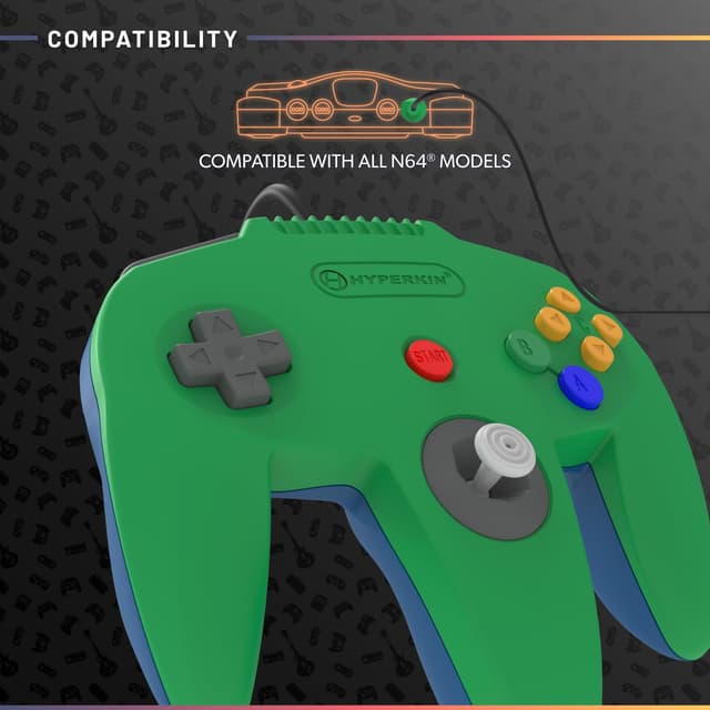 Detalle de Hyperkin Captain Controller for N64 — Wired Retro-Style Gamepad with 10 ft Cable