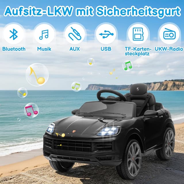 Detalle 2 de LALAHO Kinder Elektroauto 12V mit 2,4G-Fernbedienung, 3 Geschwindigkeiten, MP3/AUX, LED und Hupe (schwarz)