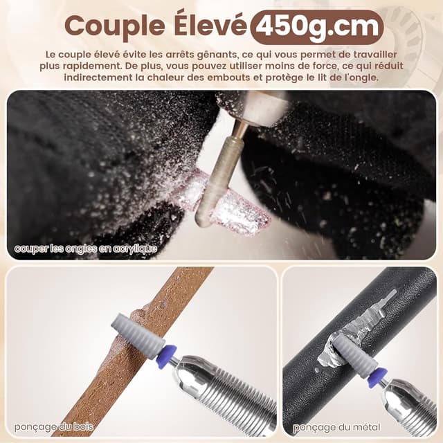 Detalle de Delanie Professioneller Nagelfräser (35000 U/min) – wiederaufladbar mit 6 Bits, LCD und variabler Drehzahl, blau im „Matisse“-Stil