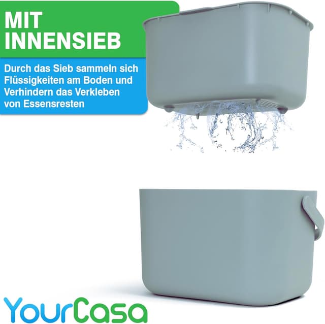 Detalle de YourCasa Biomülleimer Küche 5L – Komposteimer für täglichen Biomüll mit Sieb, geruchs dichtem Deckel und spülmaschinenfest