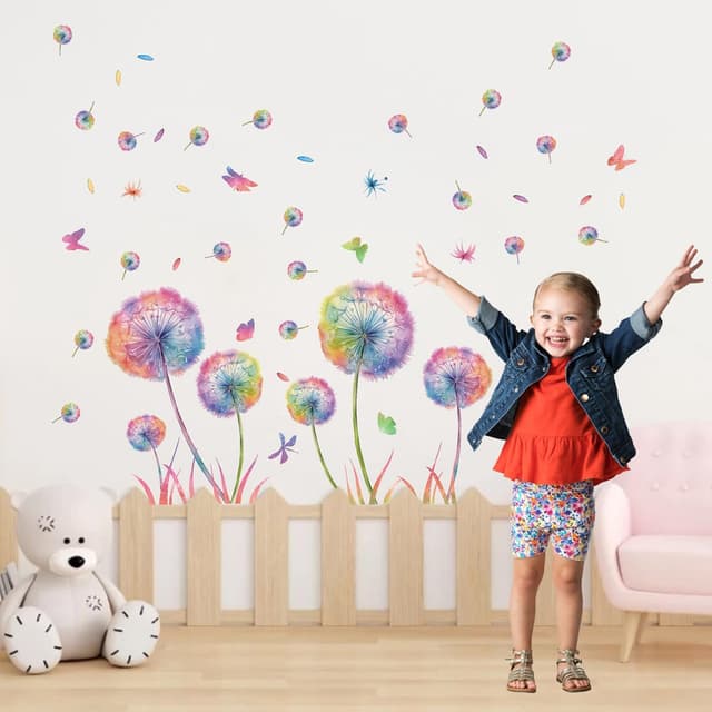 Detalle de KAIRNE Wandtattoo „Pusteblume“ – bunte Blumen- und Schmetterlings-Wandsticker für Kinderzimmer & mehr