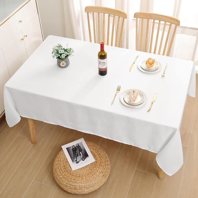 Detalle de smiry Leinenoptik Tischdecke mit Lotuseffekt, abwaschbar, eckig 140 x 180 cm (weiß)