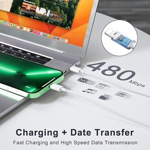 Detalle 2 de UWECAN Cargador USB-C Dual de 20W con cable Lightning (2 m + 1 m) para iPhone carga rápida