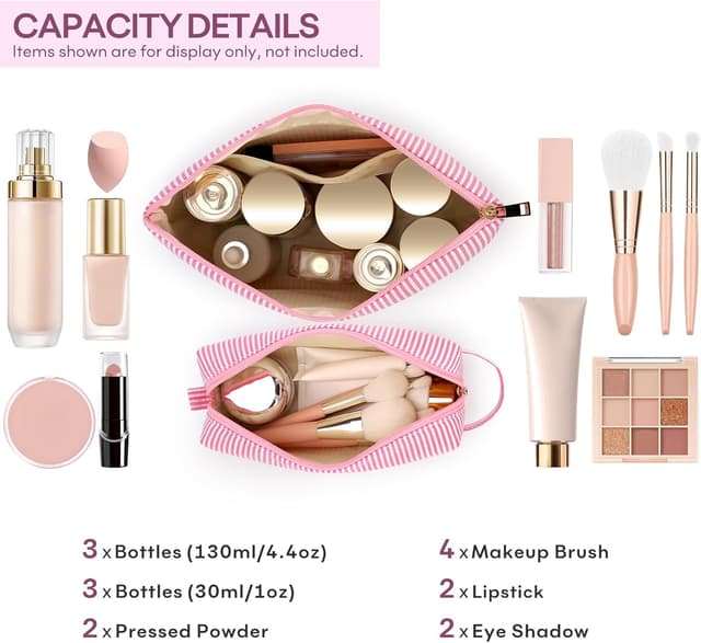 Detalle de 2-Pack Initial Makeup Bags for Women (Pink) – Travel Cosmetic & Toiletry Bags