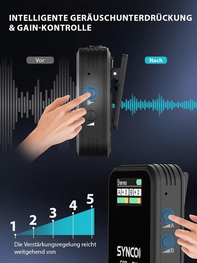 Detalle de SYNCO Wireless Lavalier Mikrofon G2(A2) Pro 2.4G Dual-Channel (Ansteckmikrofon) mit Ladegehäuse