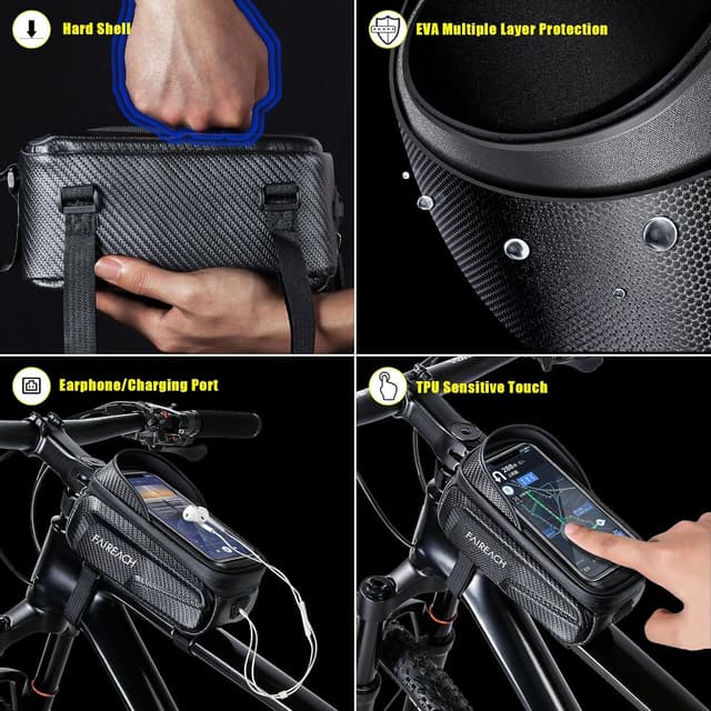 Detalle de Faireach Bike Handlebar Bag with Mobile Phone Holder (waterproof, touchscreen window) for phones up to 6.8