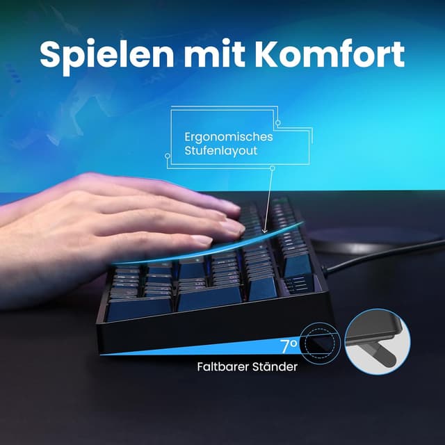 Thumbnail 6 de Mechanische Gaming-Tastatur QWERTZ mit RGB und Blue Switches (104 Tasten) – USB-kabelgebunden, NKRO, wassergeschützt