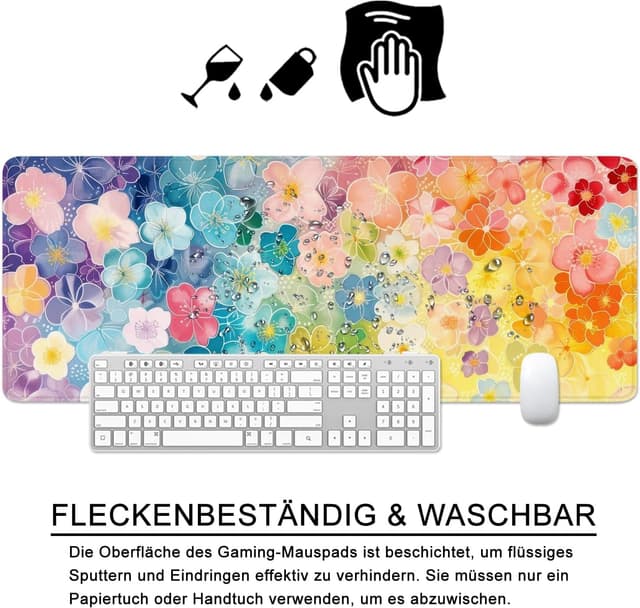 Detalle 2 de Tappetino per mouse a forma di fiore XL 80x30 cm giallo per gaming e ufficio (fiori colorati)