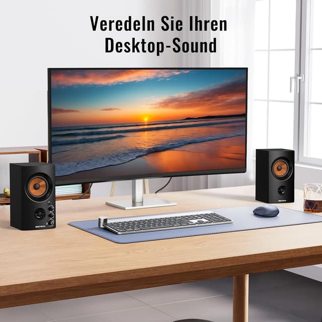 Detalle de BESTISAN Aktive Regallautsprecher mit Bluetooth- und RCA-Eingang (3 Zoll) für PC, Desktop & Gaming
