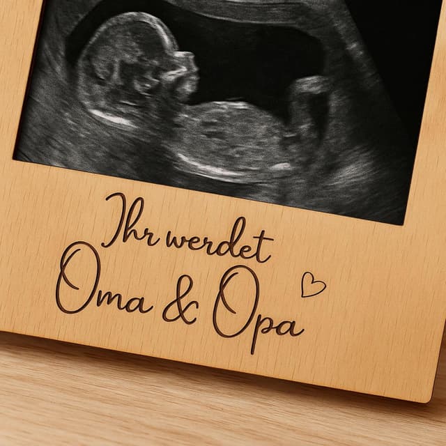 Detalle de Milaboo® Holzrahmen zur Schwangerschaftsverkündung „Du wirst Opa“ – Fotorahmen aus Naturholz für das Ultraschallfoto
