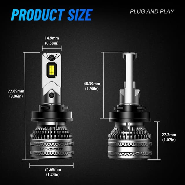 Detalle 1 de NOVSIGHT H11 LED Headlight Bulbs (H11) with Fan, 6500K Cool White, IP68 Waterproof – Pack of 2