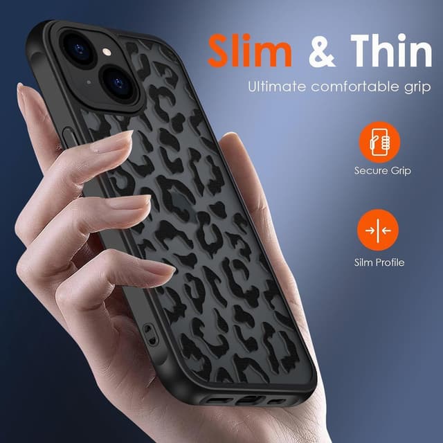 Detalle de Coqinen Cover per iPhone 13 con motivo leopardato, custodia traslucida opaca antiurto in PC+TPU