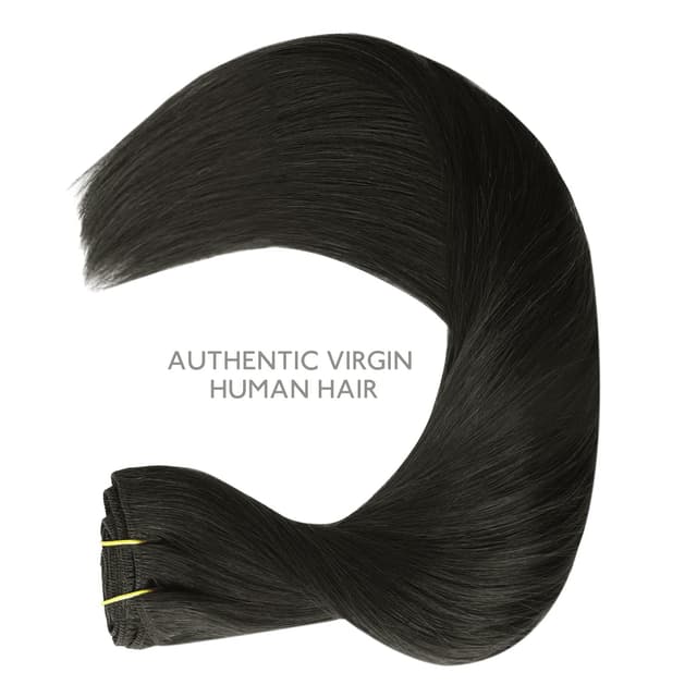 Detalle 1 de WENNALIFE Clip-in Echthaar Extensions, 70 g (7 Stück) in natürliches Schwarz – mit 16 Clips