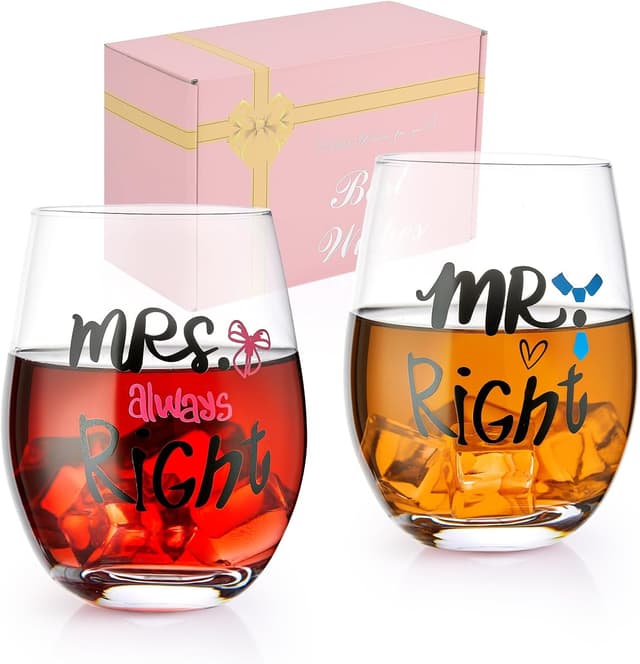 Detalle de Mr & Mrs Tassen Partnertassen & Weingläser-Set für Paare (2 Stück) in Geschenkbox