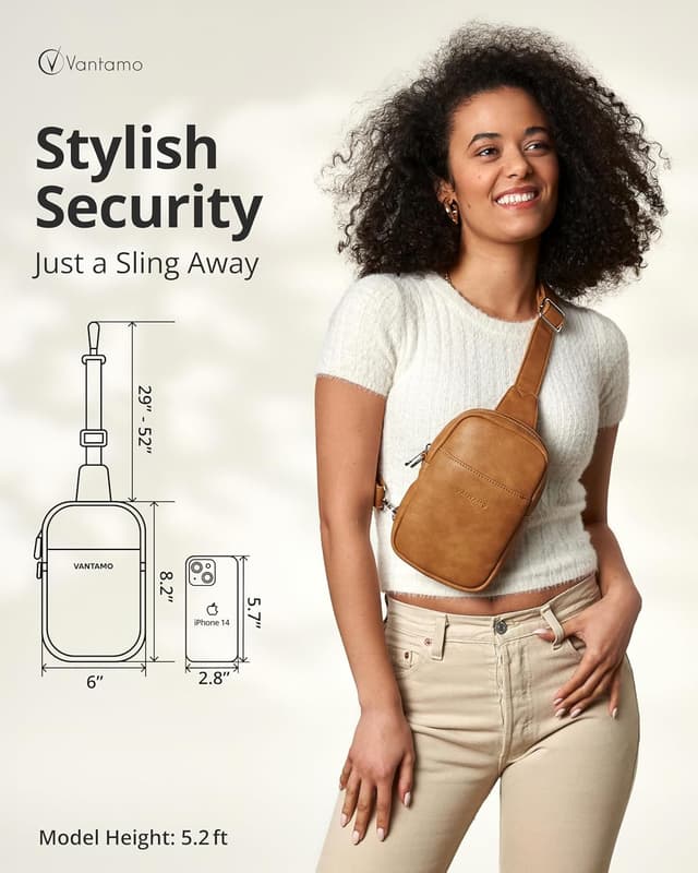 Detalle de Vantamo RFID Blocking Crossbody Bag for Women – Vegan Leather Sling with Anti-Pickpocket Clip