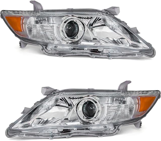 Detalle de ADCARLIGHTS Compatible Headlights for 2010–2011 Toyota Camry (Chrome Housing, Amber Reflector, Clear Lens) — Driver & Passenger Side (W/O Bulbs)