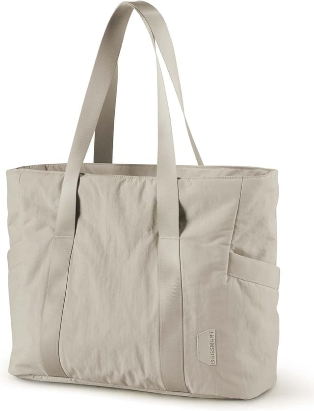 Detalle de BAGSAMRT women’s tote bag with zip, yoga mat strap and side pockets (large capacity)