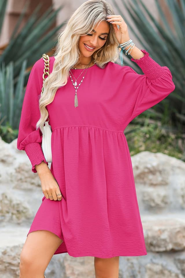 Detalle de Dokotoo Women’s Casual Babydoll Tunic Dress with Empire Waist and Tiered Ruffle Hem