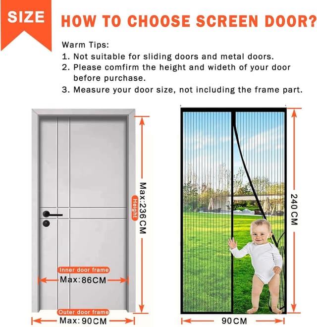 Detalle 2 de BukyTom zanzariera magnetica per porta 90x240 in nero, con calamite e chiusura automatica