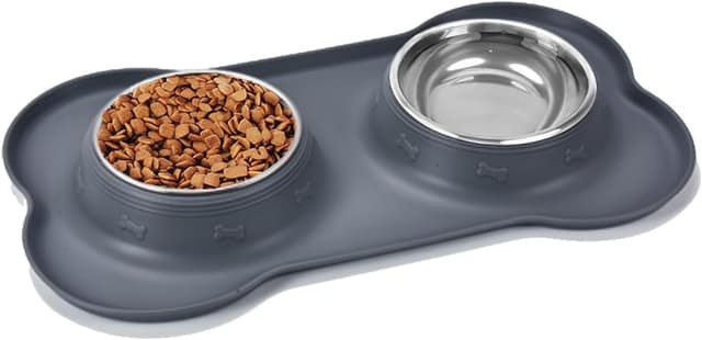 Detalle de Stainless steel dual pet bowl set for small dogs and cats (double bowls with non-spill, non-slip silicone mats)