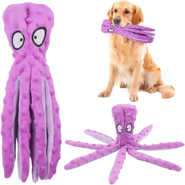 Detalle de RAYITO Octopus Dog Toys no-stuffing squeaky plush with crinkle paper (Purple)